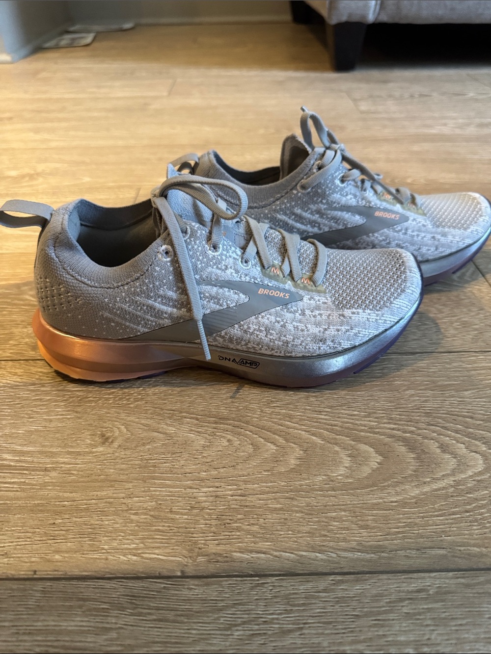 Brooks Gray Knit Running Shoes with Rose Gold Trim